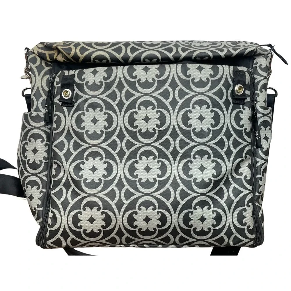 Petunia Pickle Bottom Diaper Bag Backpack Gray Black‎ Pattern READ